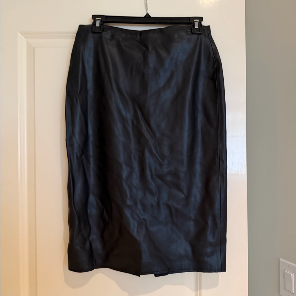 Vintage Catherine Malandrino Black Faux Leather Pencil Skirt